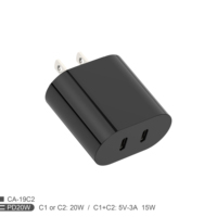 Stok Tersedia Charger Cepat PD 20W dengan 2 Port USB C dan Colokan US untuk 12-16 Grosir