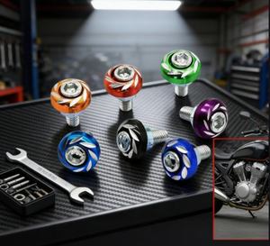 Vis de plaque d'immatriculation de moto en aluminium, motif floral gravé, options de couleur - Product Image 1