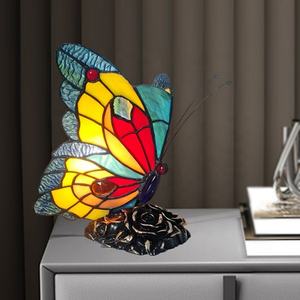 Lampe de table Tiffany de style pastoral artisanale, design papillon en verre pour salon, café - Lustres, luminaires suspendus - Product Image 5