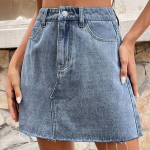 Mini abito a trapezio a vita alta blu da donna Casual alla moda estiva <span class=keywords><strong>gonna</strong></span> corta <span class=keywords><strong>con</strong></span> orlo sfrangiato - Product Image 3