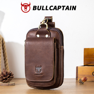 BULLCAPTAIN Men's Waist <b>bag</b> Genuine <b>Leather</b> Anti-Theft Zipper Closure Vintage Style <b>Small</b> Crossbody/Shoulder <b>Bag</b> OEM ODM - Product Image 1