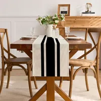 Chemin de Table Tissé à Rayures Noires et Blanches de Style Moderne pour Table à Manger et Décoration de Fête