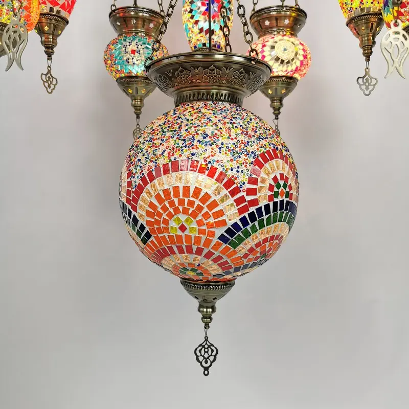 Turkish Mosaic Hanging Lantern Lamp Colored Glass Mosaic Decorative Morocco Chandeliers Pendant Lights Lantern Lamp