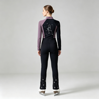 Ensemble de patinage artistique pour femmes et filles, veste et pantalon, noir, patchwork, spandex, haute élasticité, classique, orné de cristaux