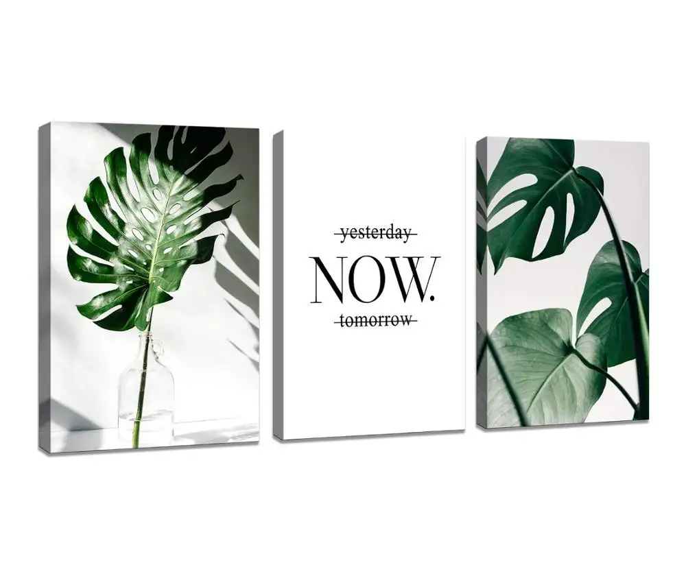 3 Panels canvas prints home decor canvas wall art green leaves leaf plant wall art for living room