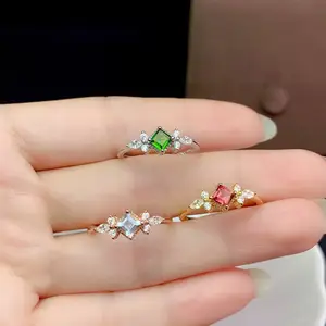 Semi Mount 4*4mm Princess Cut Unique Design Engagement Rings S925 Sterling Silver Different Gemstone DIY Inlay Women Jewelry
