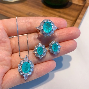 Factory Wholesale Eco-friendly Copper 8*10mm Green Zircon Pendant <b>Earrings</b> <b>Set</b> Minimalist Jewelry <b>Set</b> Women - Product Image 1