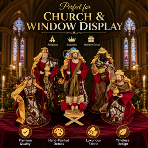 Lot de 6 figurines de la Nativité artisanales, Sainte Famille et <span class=keywords><strong>les</strong></span> Trois <span class=keywords><strong>Rois</strong></span> <span class=keywords><strong>Mages</strong></span>, en tissu brocart rouge et or, sculpture en résine, pour films et séries TV - Product Image 4