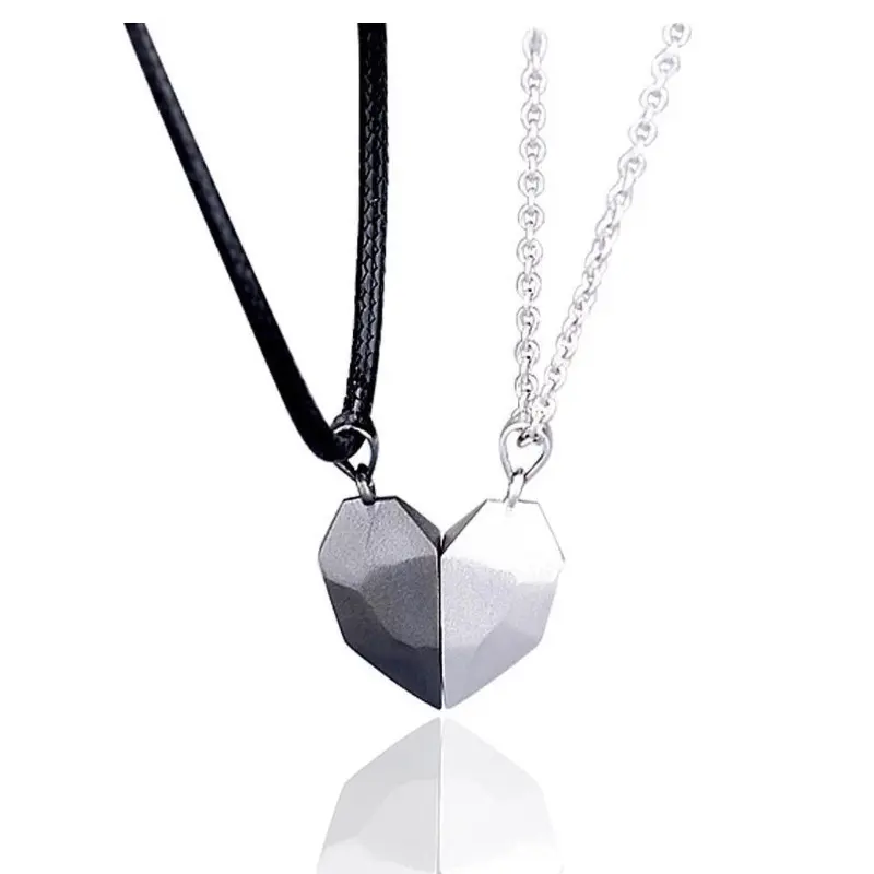 Black And White Wishing Stone Couple Necklace Magnetic Attracting Love Pendant Necklace Set