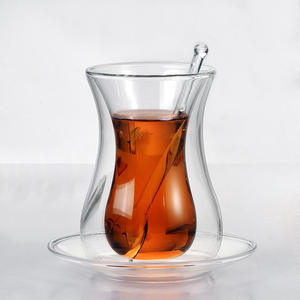 Set di Tazze in Vetro a Doppia Parete Stile Turco per Caffè e Tè con Piattino e Cucchiaino 150ml Tazze Resistenti al Calore Vendita Calda Articoli per Bevande - Product Image 3