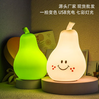 Lampe de nuit en silicone ABS pour enfants, en forme de poire, avec télécommande, LED, alimentée par piles, pour chambre à coucher ou chambre