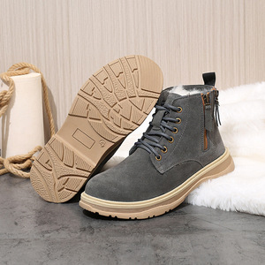 Bottes de neige pour femmes, gris bleu, talon moyen, doublure en laine chaude, bottes d'hiver pour l'extérieur, lacets avant, couleur unie, DABO1, style européen - Product Image 3