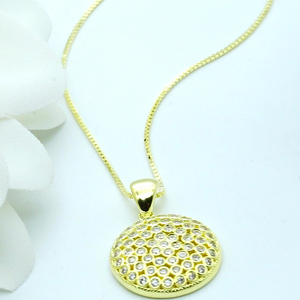 Collar con Colgante de Medallón Redondo Radiante de Oro Sólido de 9K/14K/18K con Micro-Pavé de Diamantes para Joyería de Lujo Diaria - Product Image 3