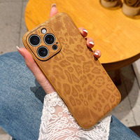 Étui antichoc marron mocha à imprimé léopard, texture cuir, résistant aux rayures, étanche, pour plusieurs modèles de smartphones