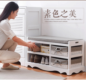Home Wood Furniture <strong>Shoes</strong> Cabinets Wooden Storage Seat Living Room Entry Creative <strong>Shoe</strong> <strong>Racks</strong> <strong>Bench</strong> <strong>with</strong> Rattan Basket Drawers - Product Image 5