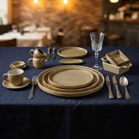 Service de vaisselle rond en céramique et porcelaine ST Exquisite Amber avec motif gravé, assiettes coupes, assiettes à dessert, idéal pour mariages, fêtes, cadeaux