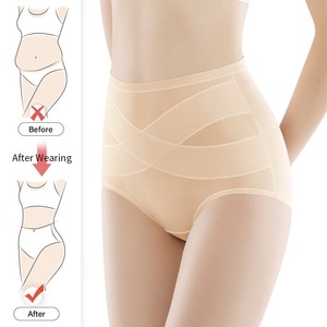 Braguitas de cintura alta cruzadas de algodón y elastano con control de abdomen y levantamiento de cadera para mujer, color liso: negro, tono piel, aguacate - Product Image 3