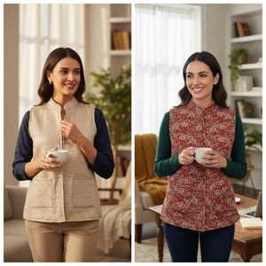 Gilet matelassé réversible sans manches pour femme en coton, imprimé ethnique, léger et confortable - Product Image 2