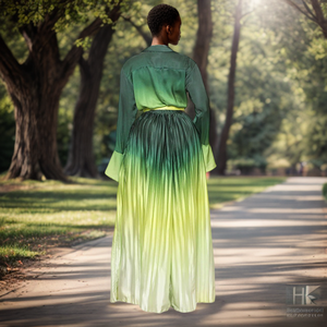 Ensemble 2 pièces pour femmes, de haute qualité, couleur dégradée automnale, manches évasées à lacets, tendance - Product Image 4