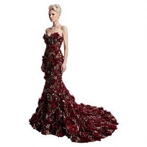 Robe de soirée sirène bordeaux sans bretelles, ornée de fleurs 3D, de sequins <span class=keywords><strong>et</strong></span> de perles, pour gala formel ou invitée de mariage, OEM - Product Image 1