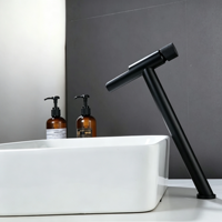 Robinet de lavabo haut en T contemporain noir mat chromé à levier unique pour lavabo sur plan