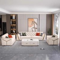 Set Sofa Kulit Mewah Modern untuk Ruang Tamu, Sofa Putih Berlapis Kain, Sofa Seksional untuk Rumah, Hotel, Villa, Furnitur