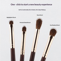4-teiliges Set Natürliche Ponyhaar-Pinsel mit Flachem Holzgriff für Eyeliner & Lidschatten Augen-Make-up