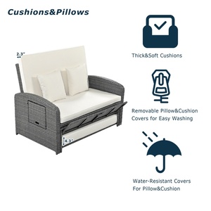 <span class=keywords><strong>Chaise</strong></span> longue double inclinable en rotin blanc de haute qualité, réglable, pour 2 personnes, pour l'extérieur, au bord de la piscine - Product Image 5
