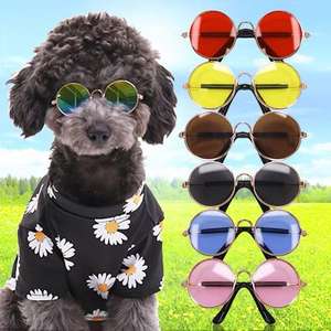 Lunettes pour animaux de compagnie, pour chats et chiens, monture en métal, protection UV380, couleur or, lunettes de soleil rondes, accessoire de mode pour l'extérieur - Product Image 2