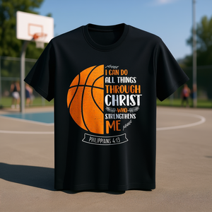 Camiseta de baloncesto con versículo bíblico de Filipenses 4:13, ropa deportiva informal de algodón para adultos, diseño unisex con cuello redondo, para todas las estaciones - Product Image 2