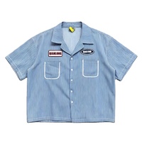 T-shirt personnalisé à manches courtes coupe ample avec broderie et imprimé, boutonné, rayé, style streetwear, crop top, chemise de travail pour homme