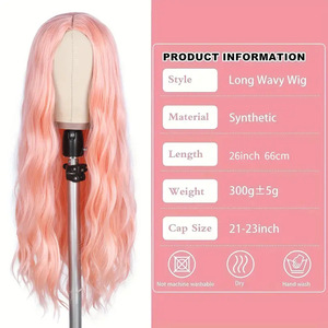High Women's Long Curly Pink <strong>Synthetic</strong> <strong>Wig</strong> New European American Style Medium Cap Size Cross-Border Wholesale for <strong>UK</strong> France - Product Image 2