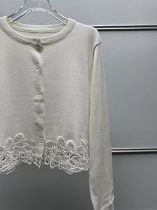 100%Cotton Knitted <strong>Cardigans</strong> 2025 Autumn Designer Fashion <strong>Lady</strong> Hollow Out Embroidery Patchwork Long Sleeve <strong>White</strong> Black <strong>Cardigans</strong> - Product Image 4
