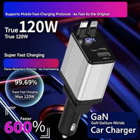 Chargeur de voiture GaN 120W, chargeur allume-cigare rétractable, 3 ports de charge rapide, affichage numérique pour véhicule