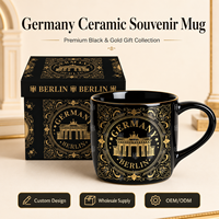 Tasses en céramique souvenir touristique de Berlin, Allemagne, avec impression graphique tendance, plaquées or, pour tasses à café en céramique, personnalisables OEM ODM, vente en gros