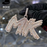 Pendentif personnalisé en or 9K 10K 14K 18K avec initiale MK pavée de diamants de laboratoire VVS, chaîne, bijoux hip-hop pour hommes