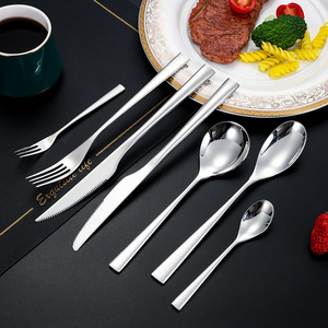 Ensemble de couteau, fourchette et cuillère à steak en acier inoxydable 304, manche carré, couverts de style occidental, résistant à la rouille, pour la restauration - Product Image 1