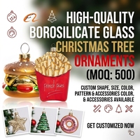 Boule de Noël en verre Foodie, sphère décorative personnalisée, hamburger et frites, ornement festif pour cuisine et salle à manger, logo sur mesure, en borosilicate