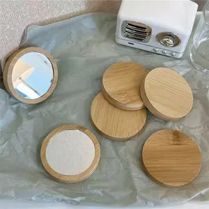 Eco amigável Bambu Portátil Pocket Make-up Espelho Compacto Bolsa De Bambu Pequeno Maquiagem Espelho De Bolso De Bambu