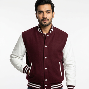 Veste universitaire en cuir pleine fleur avec broderie de logo personnalisée, col montant, manches longues, pour lycée, hiver - Product Image 1