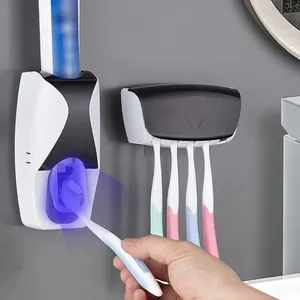 2024热卖壁挂式5槽牙刷衣架分配器自动牙膏榨汁机和支架套装
