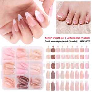 Classique 9 couleurs/boîte Style français doigt et <span class=keywords><strong>pied</strong></span> ongles conseils conception marque privée réutilisable étanche presse sur les ongles - Product Image 1
