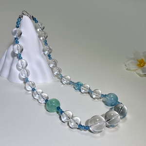 Wholesale Natural Devil Blue Aquamarine Clear Quartz Necklace 4-16mm Gradient Size Beaded Cooling Energy Crystal Necklace - Product Image 3