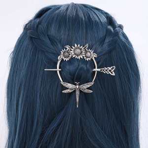Pinza para el pelo vintage renacentista con luna creciente, hojas, cristal de amatista y borlas, estilo pagano, para mujer - Product Image 4