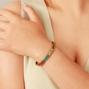 Brazalete de Acero Inoxidable con Circonitas de Colores, Bañado en Oro de 18k, Engaste de Canal, Cristales de Estrás, para Uso Diario Femenino - Product Image 1