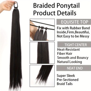Extensions de queue de cheval tressées de 28 pouces, 100g, avec <span class=keywords><strong>bande</strong></span> élastique, en fibre synthétique douce résistante <span class=keywords><strong>à</strong></span> la chaleur, vente en gros, directement de l'usine - Product Image 2