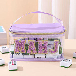 Zipper with Handle <b>Box</b> Portable Clear Mahjong Tile Storage Bag Embroidered <b>Letter</b> Waterproof Transparent PVC Extra Large New - Product Image 1