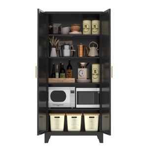 Armoires de rangement modernes en métal noir avec étagères réglables pour chambre, salon, cuisine, meubles de maison - Product Image 2