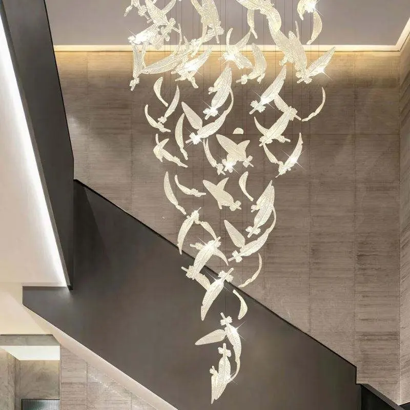 맞춤형 실내 장식 호텔 매달려 유리 깃털 잎 펜던트 램프 현대 샹들리에