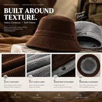 Chapeau Bob en Corduroy avec Logo Personnalisé, Doublure Polaire Amovible 2-en-1, Chapeaux d'Hiver Designer, Gorra Personnalisée